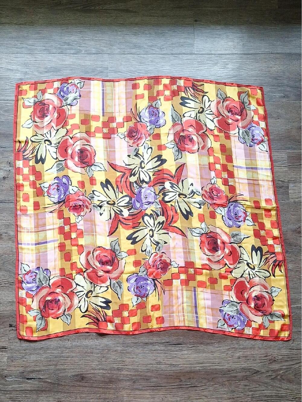 Elaine Gold Red And Orange Floral Scarf Wrap